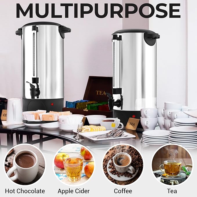 Zulay Commercial 45 Cup Coffee Urn - Stainless Steel Coffee Maker With Twist-Lock Lid & Cool-Touch Handles - Quick Brewing Coffee Maker With Keep Warm Mode For Events & Catering - Silver