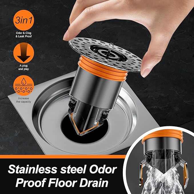 2PCS 3-in-1 Stainless Steel Shower Drain Plug Odor Proof Floor Drain Shower Drain Cover Anti-Odor Prevent Odor Dispersion in Bathrooms and Kitchens (Fit 1.5''-2.0'' Caliber)