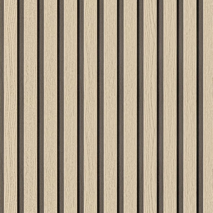 Arthome Wood Slat Wallpaper 17''x120'' Peel and Stick self Adhesive Wood Wallpaper PVC Vinyl Decorative Removable Wallpaper Waterproof Faux Wood Grating Stripe Contact Paper for Living Room (Oak)