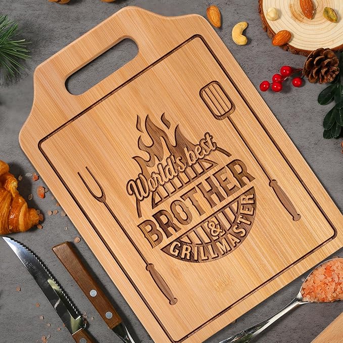 AceThrills Gifts for Brother Gifts Adult, Brother Birthday Gift from Sister for Fathers Day Gift - Engraved Cutting Board 13.78"L × 9.84"W × 0.4"Th