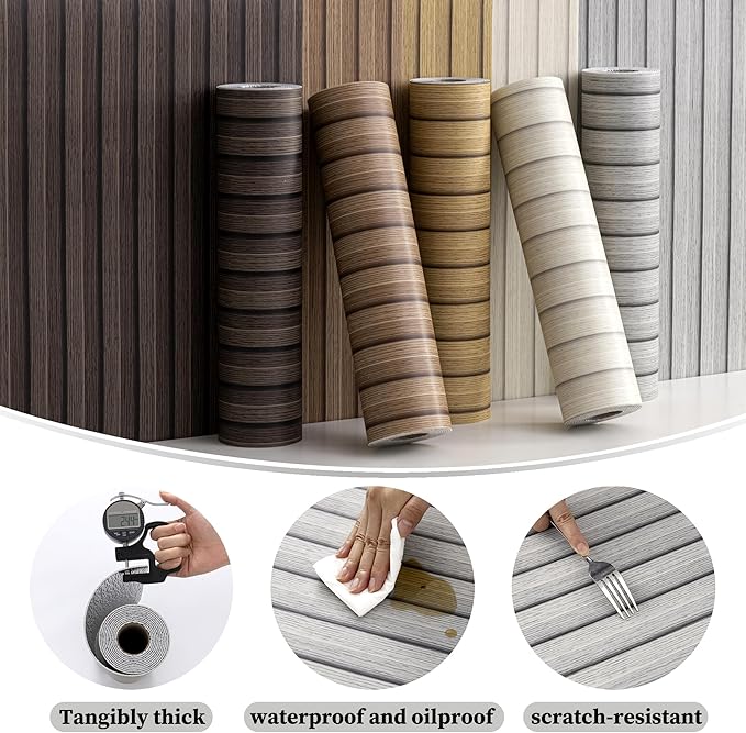 Peel and Stick PVC Slat Wall Panels, Wood Grain Self-Adhesive Soundproof Moisture-Resistant Paneling, 3D Faux Wood Panels for Bedroom Bathroom Walls & Ceilings 118"x15.75"(Gray,13Sq.ft)