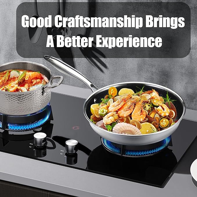 Vivicreate 20 Piece Tri-Ply Stainless Steel Cookware Set, Hammered Pots and Pans with 2 Nonstick Frying Pans and 2 Pots with Lids, 304 Interior, Induction Compatible
