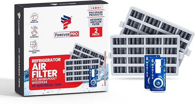ForeverPRO W10311524 Air Cleaner Filter Assembly with Reminding Timer Pack of 2 for Whirlpool Refrigerator 2319308 AIR1 W10315189 W10335147