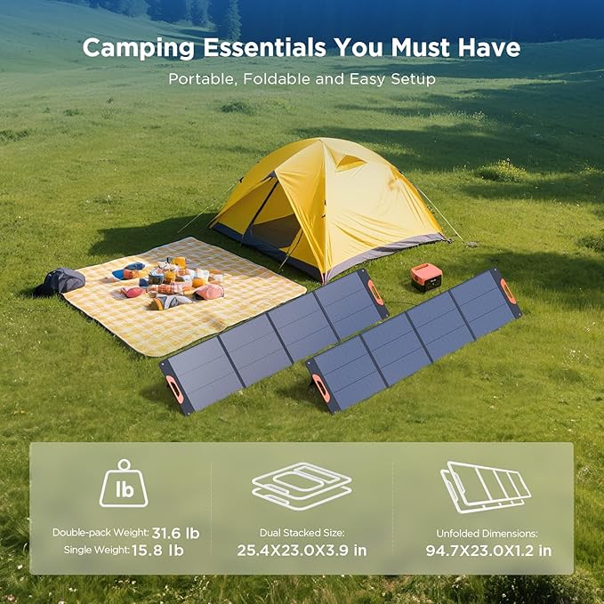 440 Watt Portable Solar Panel with Bypass Diodes,2PCS 220W N-Type 16BB Foldable Solar Charger for Power Station, 25% High Efficiency IP67 Waterproof 4 Kickstands for Camping RV Home Backup