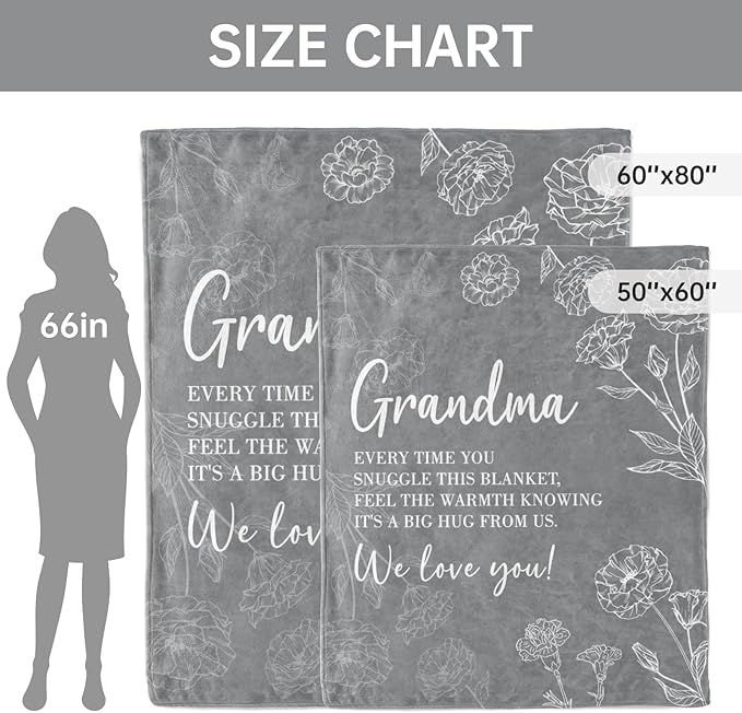 Mothers Day Grandma Gifts, Birthday Gifts for Grandma from Grandkids, to My Grandmother Soft Throw Blanket 60" x 80", Grey