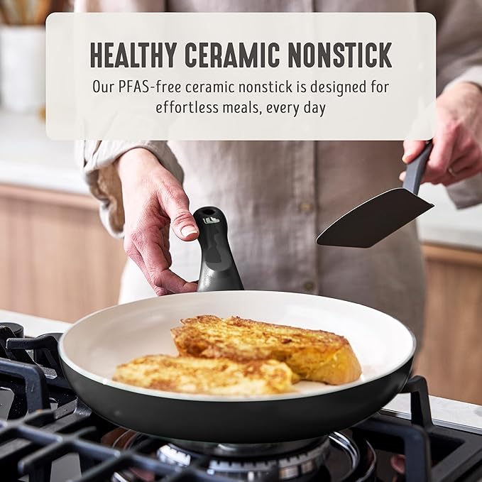 GreenLife 16-Piece Nonstick Cookware Set, Non-Toxic Ceramic Pots and Pans Set, Durable Healthy Kitchen Essentials, Fast Heating, Induction Ready, Easy Clean Dishwasher Safe, PFAS-Free, Graphite Black