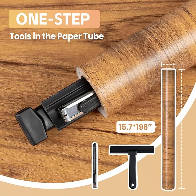 COSNIGHT Wood Grain Contact Paper with Tools, Peel and Stick Wallpaper, Self Adhesive Wall Paper for Countertop Drawer Shelf Liner Cabinet Easy to Clean 15.7In x 196In