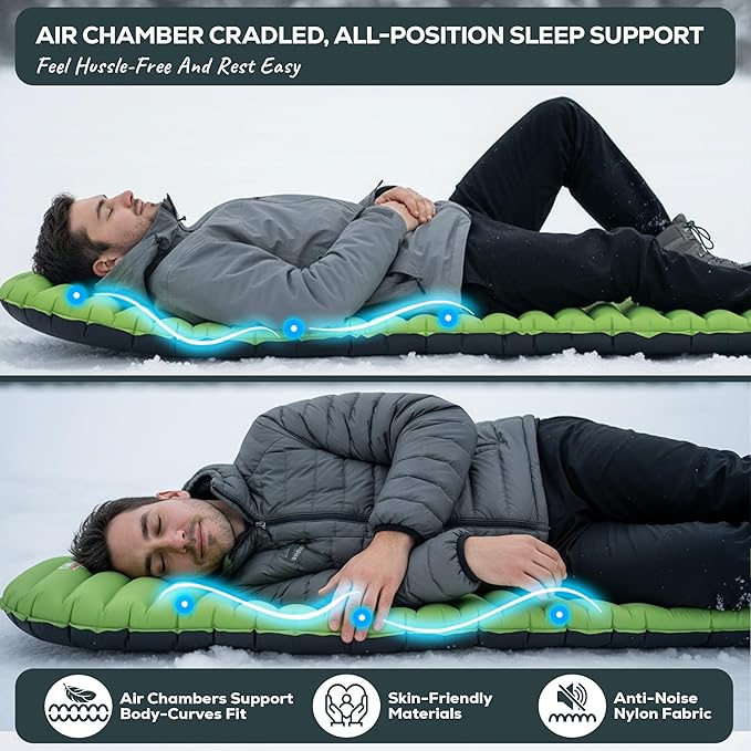 Gear Doctors ApolloAir 5.2 R-Value [25oz] Ultralight Insulated Inflatable Camping Sleeping Pad — Backpacking Sleeping Pad — Camping Mattress Compact Lightweight for Hiking—Air Mattress for Backpacking