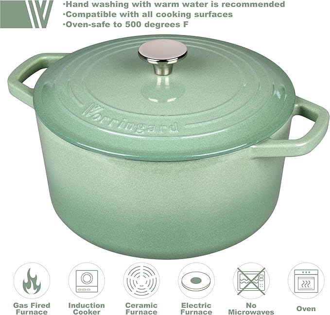 VORRINGARD Enameled Cast Iron Dutch Oven Pot with Lid, for Bread Baking, Round Bread Oven- include Sourdough Bread Baking Supplies set, 4.5QT, Sage Green