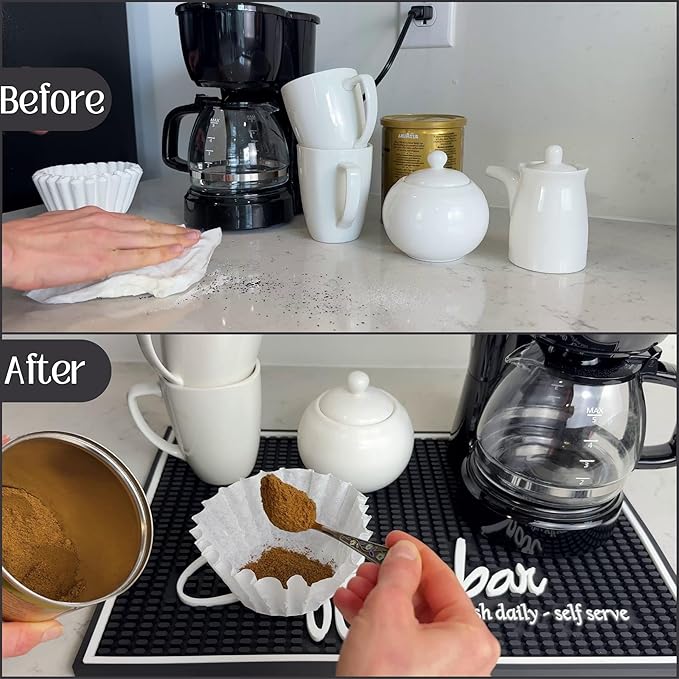 Coffee Bar Mat for Countertop, Large Barista Mat 18x12, Coffee Mat, Kitchen Decor and Accessories Coffee Bar Sign, Durable Kitchen Bartender Mat, Bar Rubber Mat for Home Bar, Cocktail Rubber Mat