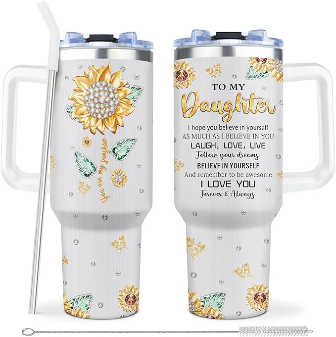 Muilzon Daughter Gifts from Mom/Dad Tumblers 40oz - Gifts for Daughter from Mother/Father Coffee Mug - Christmas Mothers Day Birthday Graduation Gift Ideas for Adult Daughters Cup with Handle
