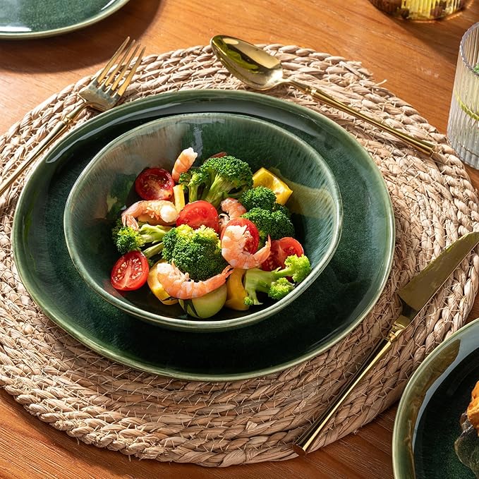 AmorArc Ceramic Dinnerware Sets,Handmade Reactive Glaze Stoneware Plates and Bowls Sets,Highly Scratch Resistant | Dishwasher & Microwave Safe Dishes Set,Service for 6 (18pc)