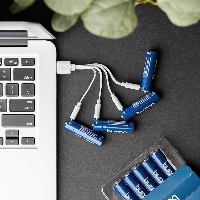 BUMP NiMH AAA Rechargeable Batteries 1.2V - 10 Pack Long Lasting (1000mAh) - Reusable Battery Replacement with 4-in-1 USB-C Charging Cords - Ideal for Flashlights, Remote Controls, and Cordless Phones