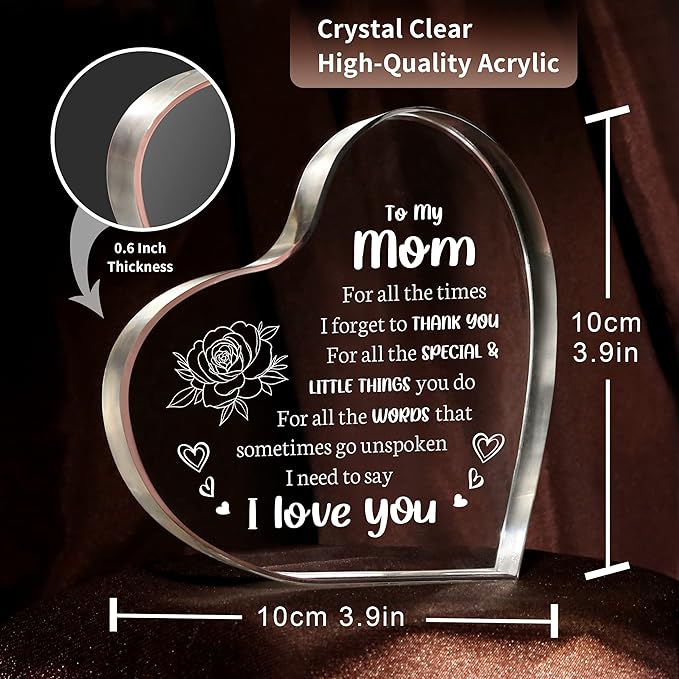 Mom Gifts for Mother's Day, I Love You Mom Acrylic Keepsake - Birthday Gifts for Moms from Daughter Son, Best Christmas Idea