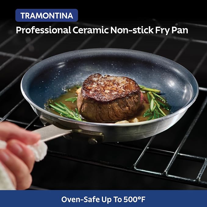 Tramontina Professional 10-Inch Ceramic Non Stick Frying Pan | Heavy-Gauge Aluminum Skillet with Ceramic Nonstick Coating, Dishwasher and Oven Safe, Black, Made in Brazil