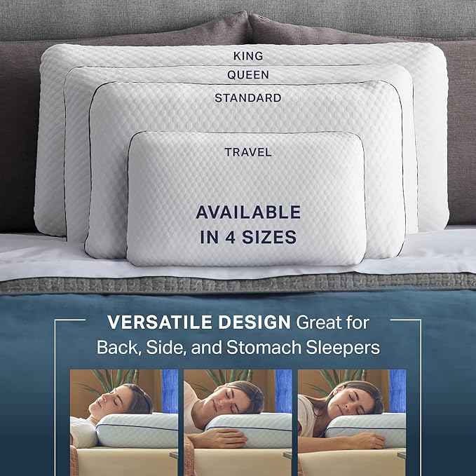 Weekender Gel Memory Foam Pillow - Queen Size - 1-Pack - Medium Firm Feel - Neck and Shoulder Support - Side & Back Sleepers - Home, Hotel, & Hospital Essentials - CertiPur Certified