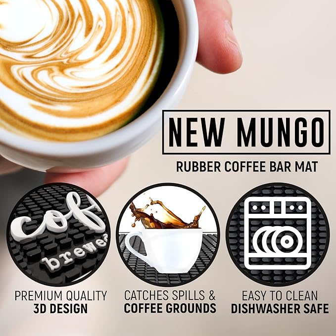 New Mungo Coffee Bar Mat – “Coffee Bar - Brewed Fresh Daily - Self Serve” – Spill-Proof PVC Coffee Station Mat, Non-Slip Countertop Protector 18"x12"