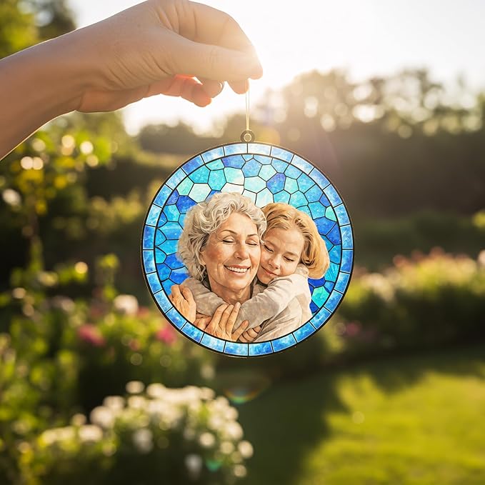 Personalized Photo Suncatcher, Unique for Mom, Grandma, Women, 20 Background Options, Thoughtful Keepsake Gift for Family