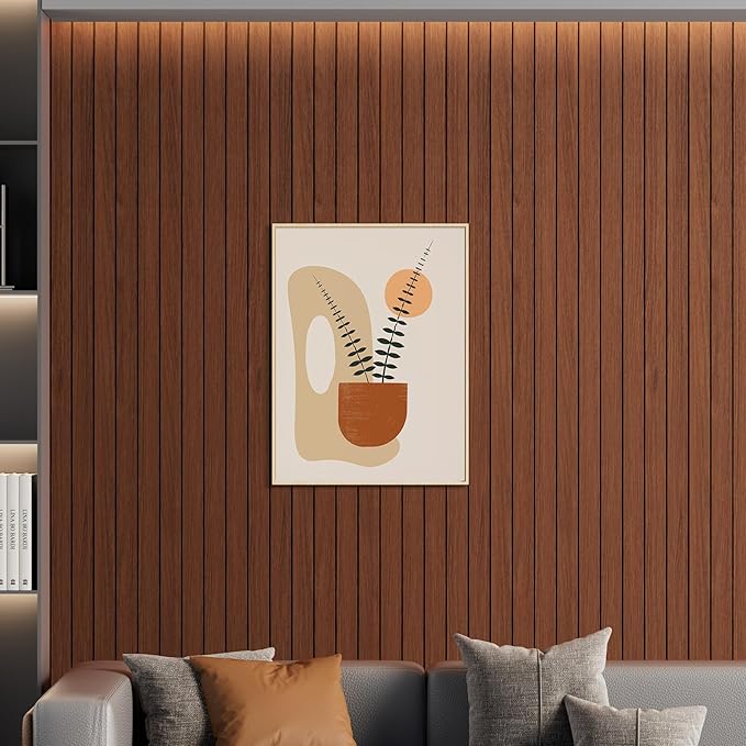 Arthome Peel and Stick Slat Wall Panels 15.7"x360",Self-Adhesive PVC Wood Grain Wallpaper Panel,3D Thick Faux Soundproof Backsplash Accent Wall Tile for Walls & Furniture (Walnut- Coverage 39.2 Sq.ft)