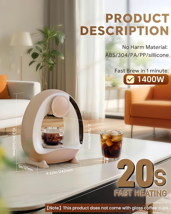 3 in 1 Single Serve Coffee Maker for K Cup,Ground Coffee and Tea Leaves,1400W 20s Fast Heating Mini K Cup Coffee Brewer,One Button Operation,Spring Easter Outdoor Portable for Small Spaces