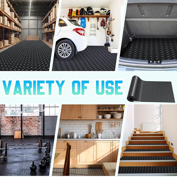 Breling 12 in x 10 ft Rubber Diamond Plate Rolls Mats, Heavy Duty Flooring Rug for Trailers Garage, PVC Water/Stain Outside Stall Resistant Parking Rv Tool(Black)