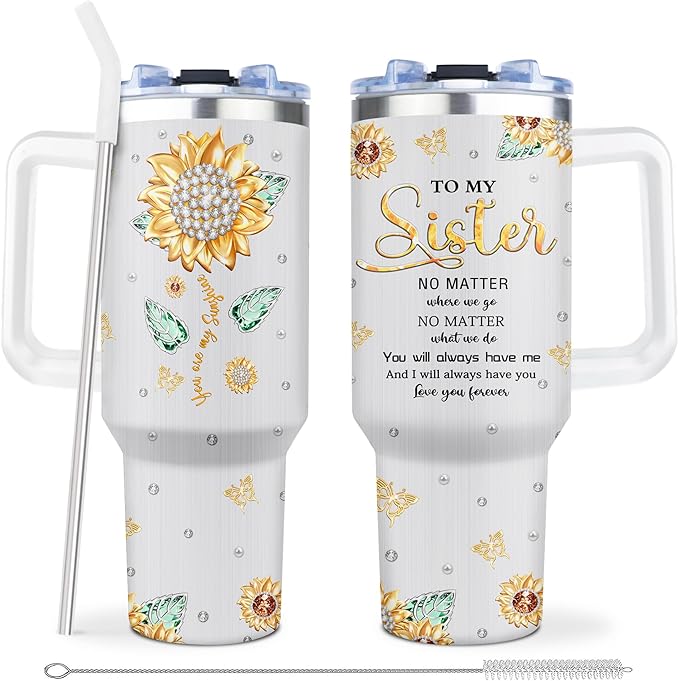 Muilzon Sister Gifts from Sisters Tumbler 40oz - Cool Funny Gifts for Big/Little Sister from Brother Coffee Mug - Christmas Mothers Day Birthday Gift Ideas for Soul Sisters Cup with Handle and Straw