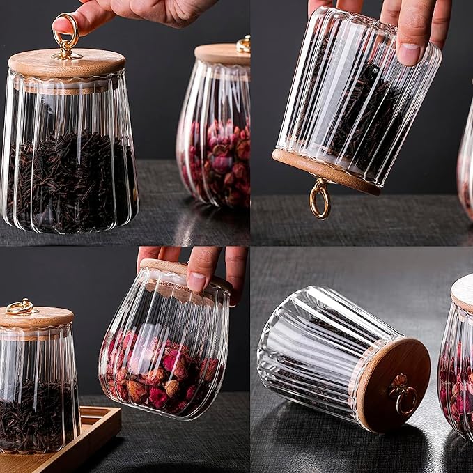 Viovian 1600ml(54FL OZ) Glass Jar with Lid Large Glass Coffee Nuts Canister Airtight Storage Jar with Bamboo Lid Kitchen Containers for Candy Snack Coffee Beans Tea Cookie(Large Oval)