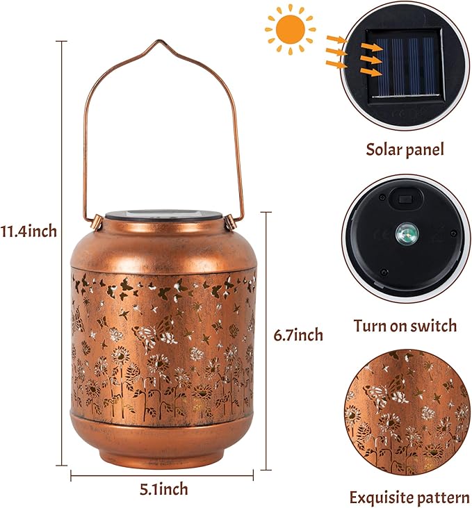 ANYTALK Solar Lanterns Outdoor Waterproof, Butterfly Gifts for Women, Solar Lights for Backyard Porch Patio Table Yard Balcony Lawn Pathway