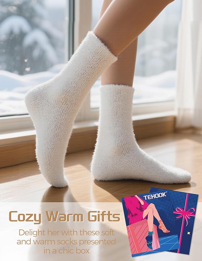 TEHOOK Warm & Cozy Gifts for Women, Fluffy Fuzzy Plush Sleeping Slipper Socks - Soft Warm Fabric