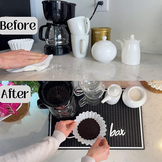 Coffee Bar Mat for Countertop, Silicone Espresso Machine Mat 18x12 Inch – Non-Slip Rubber Barista Mat for Counter, Kitchen Bar Mat for Coffee Station, Spill Catcher, Modern Home Decor Accessory