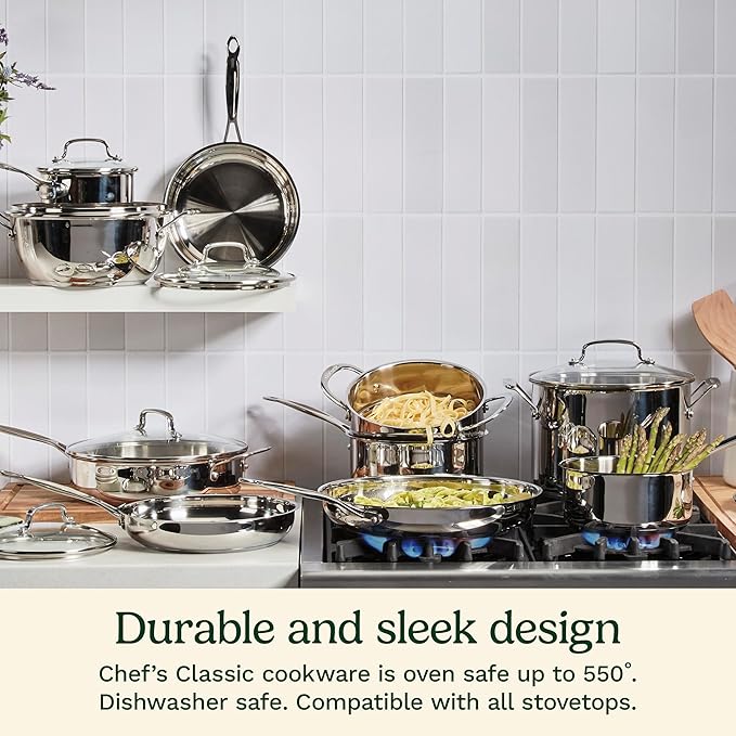 Cuisinart 1.5 Quart Sauce Pan with Cover, Stainless Steel Pot with Lid, Small Kitchen Pots, Dishwasher Safe, Compatible with Induction, Electric, Gas Cooktops, Oven Safe Saucepan, Cool Grip Handles | Stainless steel saucepan with aluminum encapsulated ...