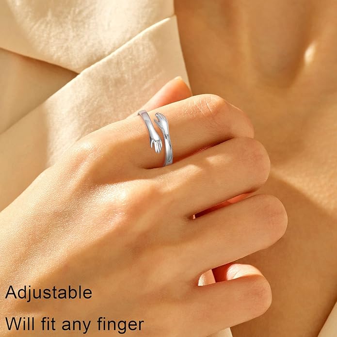 Yesteel Mothers Day Gifts - S925 Sterling Silver Hug Ring for Women Teen Girls, Adjustable Ring Jewelry Mothers Day Birthday Gifts for Daughters Mom Sister Wife Friends Grandma
