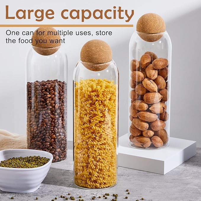 Suclain 6 Pcs Glass Jars with Cork Ball Lid Farmhouse Kitchen Canisters Coffee Bar Countertop Container Rustic Storage Jars for Bean Nut Sugar Coffee Tea Organizer Housewarming Gift (40 oz)