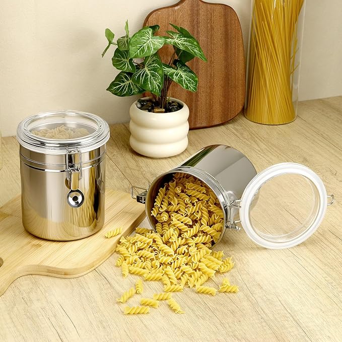 QWORK 52 fl oz Stainless Steel Airtight Canister, Kitchen Storage Canister for Flour Coffee Beans, 5" x 6"