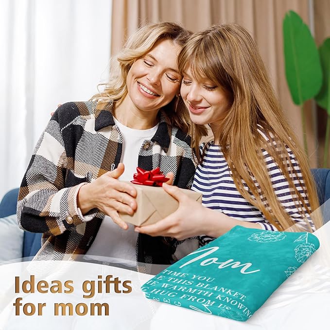 GiltGlimmer Gifts for Mom Mothers Day, Mom Birthday Gifts Blanket, Moms Gift for Women from Daughter Son, We Love You Present for Mother Mommy Christmas 60" x 50", Teal