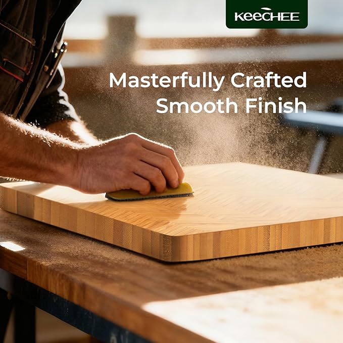 Keechee Bamboo Cutting Board, Reversible Wood Cutting Boards for Kitchen with Juice Grooves, Atelier Collection Handcrafted Large Serving Tray, Luxury Housewarming Wedding Gifts for New Home