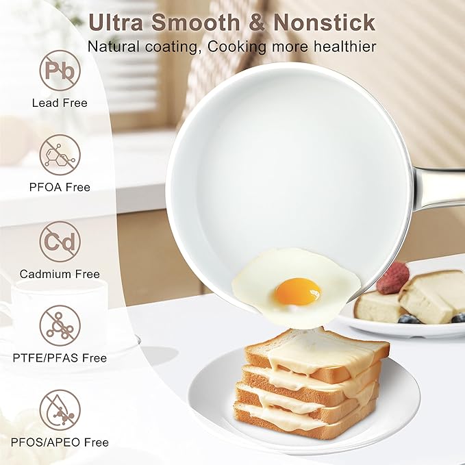 FAB&DELUXE 5Pcs Nonstick Cookware Set, Aluminum Nonstick Pots and Pans with Glass Lids, All Stovetops Compatible, Non-toxic Healthy Kitchen Cooking Sets, PFAS and PFOA Free