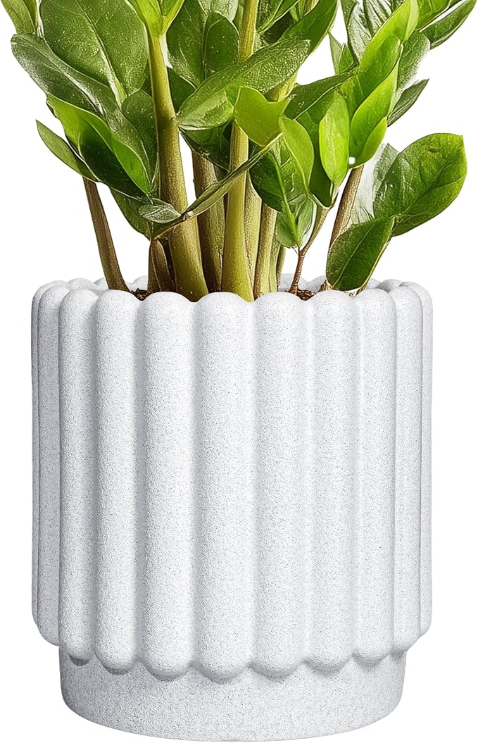 Ceramicfor Ceramic Planter, 7.6 Inch, White | Indoor Plants, Outdoor Use, Drainage Hole, Fluted Modern Design, Round Flower Pot