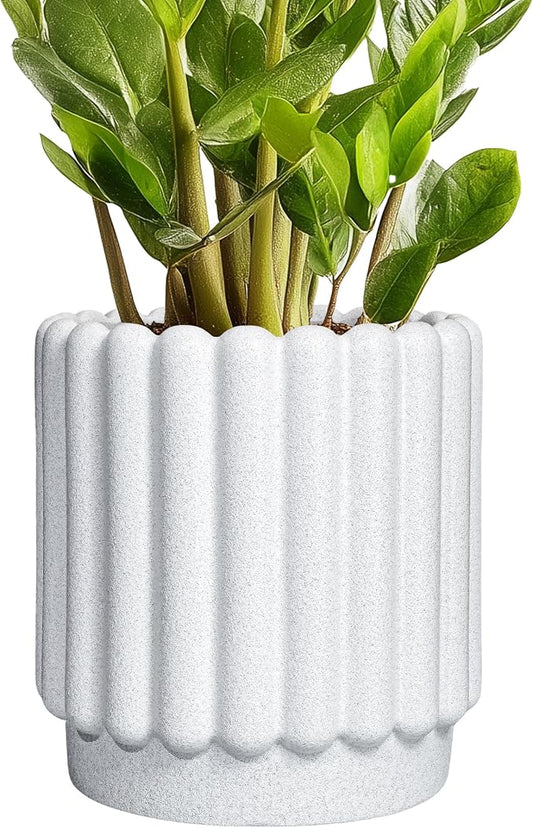 Ceramicfor Ceramic Planter, 7.6 Inch, White | Indoor Plants, Outdoor Use, Drainage Hole, Fluted Modern Design, Round Flower Pot