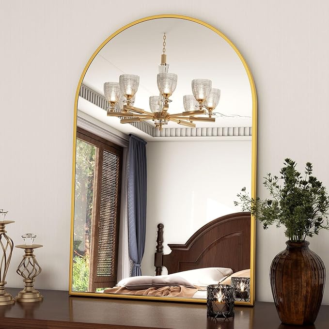 XRAMFY 20"x30" Gold Arched Bathroom Mirror - Wall Mirror for Bathroom, Metal Frame Vanity Mirror, Dresser Mirror, Arch Decorative Mirrors for Living Room, Bedroom, Entryway, Mantle
