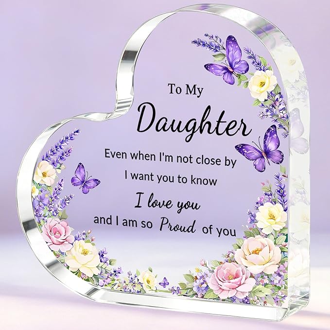 Mothers Day Gifts for Daughter - To My Daughter Acrylic Heart Plaque Daughter Gifts, Purple Birthday Gifts for Daughter Adult Teen Girls from Mom Dad, Cute Keepsake Inspirational Decor