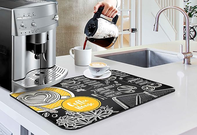 Coffee Bar mat Accessories for Countertop Absorbent Hide Stain Rubber Backed Dish Drying Mats for Kitchen Counter Draining Pad Decor Gift(20x12in)