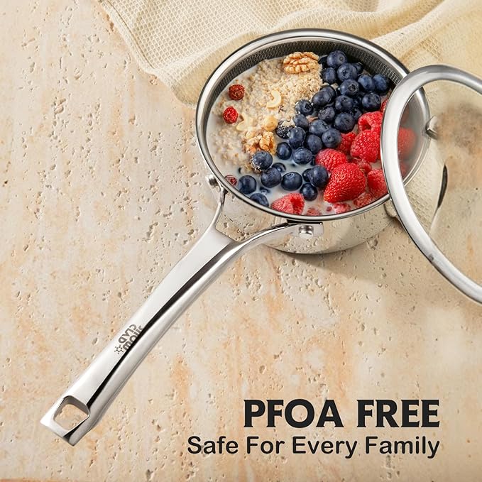 Sauce pan with lid,2.5 Quart Hybrid Nonstick Sauce pan | Hybrid Stainless Steel Saucier cookware,non stick Pots PFOA Free,Works on Induction,Ceramic and Gas Cooktops