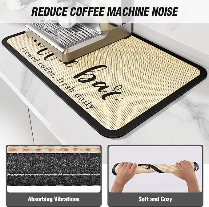 DK177 Coffee Mat - Dish Drying Mat for Kitchen Counter, Hide Stain, Absorbent with Waterproof Rubber Backing, Fit Kitchen Dish Rack Bar Accessories (Christmas Red, 19" x 12")