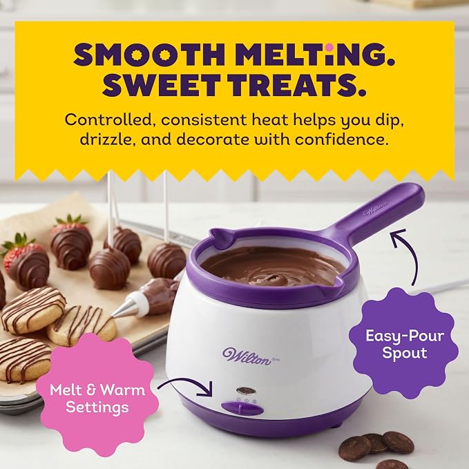 Wilton Candy Melts Melting Pot, Strawberries Cakepops, 2.5-Cup | 2.5-Cup Electric Melting Pot Keeps Candy Melts Warm for Dipping Strawberries, Cake Pops & Chocolate-Coated Treats