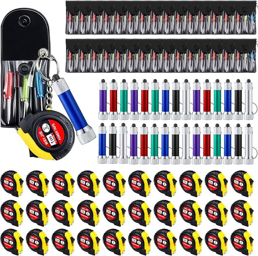 Jutom 54 Pcs Mini Tape Measure Keychain Screwdriver LED Light Keychain Bulk Men Adult Tool Party Gifts Prize for Man Father's Day Housewarming Gifts Adult Useful Tool Favors (Colorful)