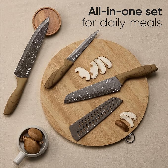 CAROTE 39pcs Pots and Pans Set, Nonstick Cookware Sets with Bakeware | Easy Clean, Distinctive Textured Design, Even Heating, All-Stovetop Compatible, with Kitchen Knife Set & Egg Pan