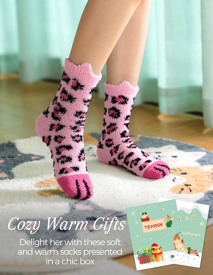 TEHOOK Warm & Cozy Gifts for Women, Fluffy Fuzzy Plush Sleeping Slipper Socks - Soft Warm Fabric