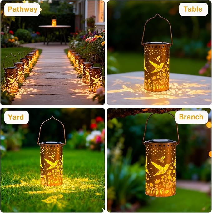 ANYTALK Hummingbird Solar Lanterns Outdoor Waterproof, Birthday Gifts for Women Mom Grandma, Hanging Solar Lights for Yard, Patio, Porch, Garden Decor, Christmas Gifts for Her/Him