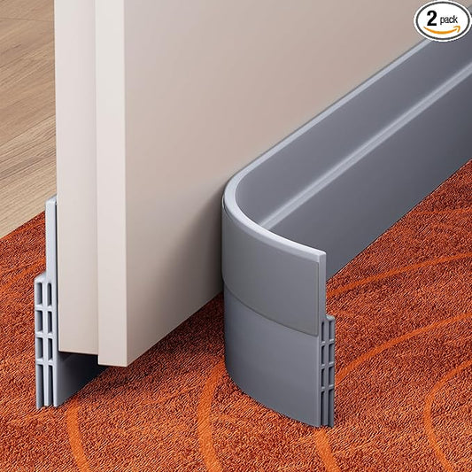 GroTheory 2 Pack Door Draft Stopper, Under Door Sweep for Exterior & Interior Doors, Weather Stripping Door Seal, Garage Window Blocker Noise Cold Air Insulation, Draft Guard Grey 2" W x 39" L